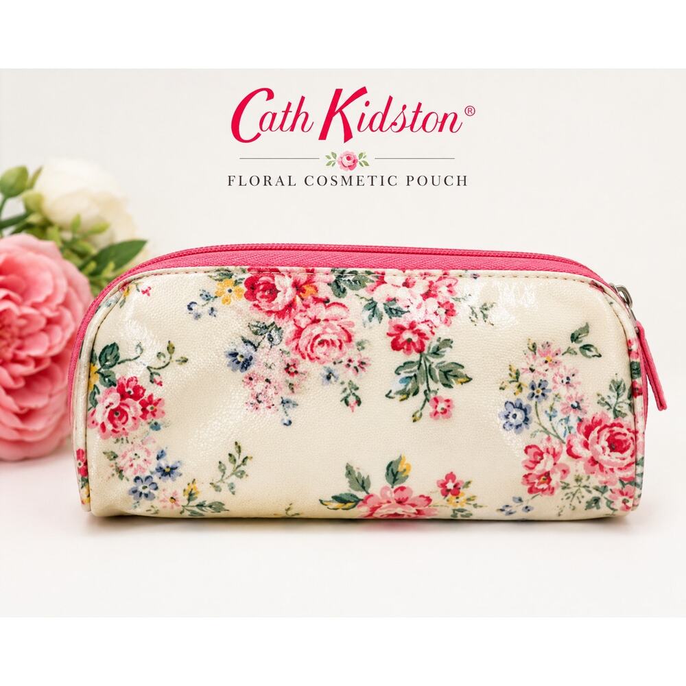 Cath Kidston Floral Cosmetic Makeup Pouch Zip Travel Toiletry Case Cream Pink